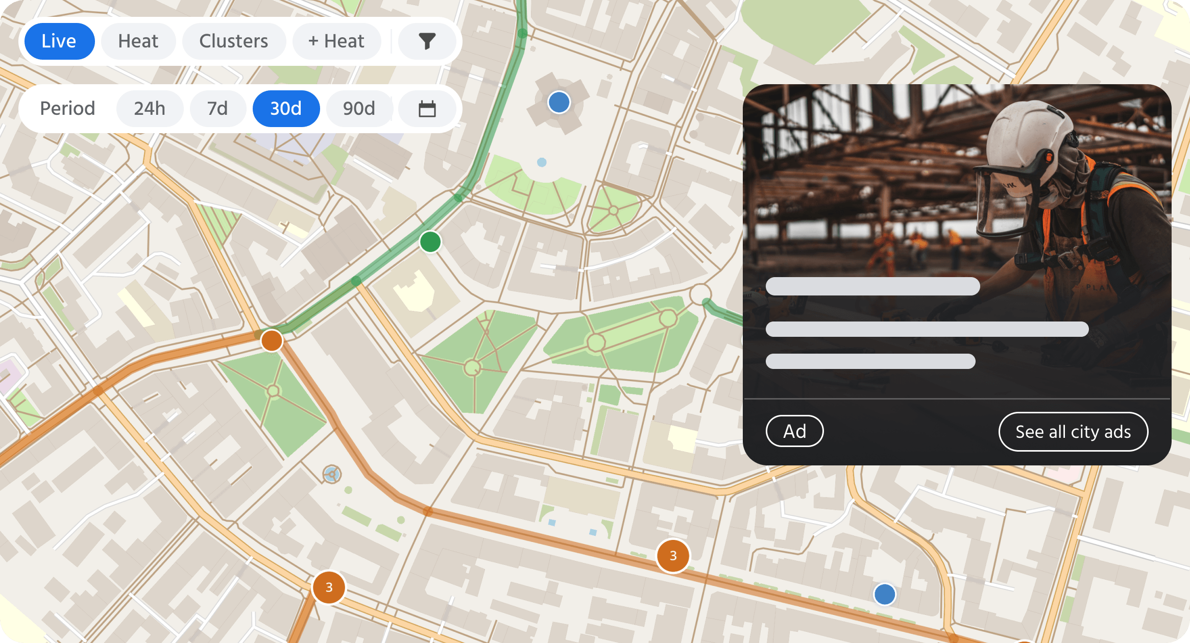 The map with an ad running in the column beside it