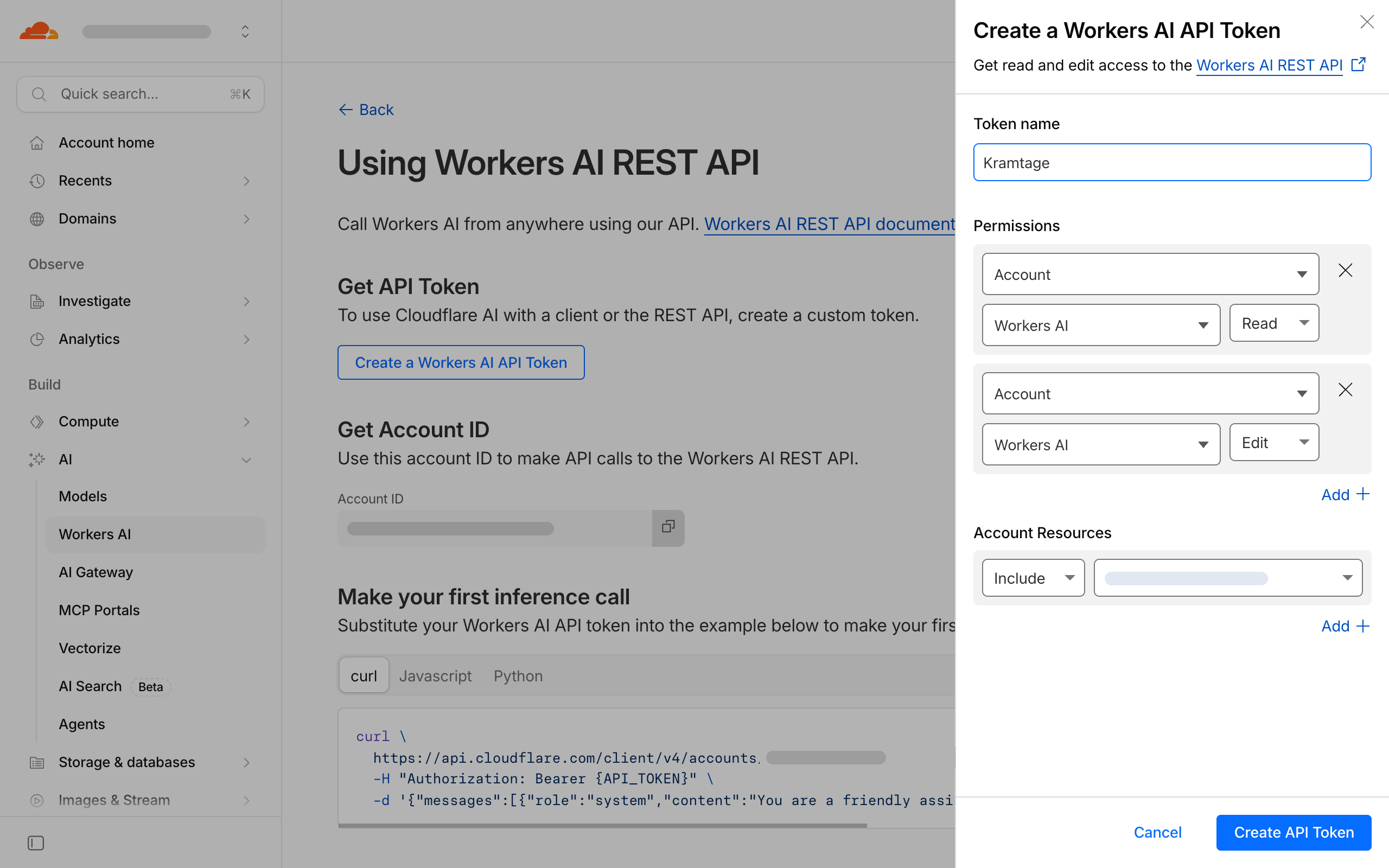 Leave the permissions as they are and click "Create API Token"