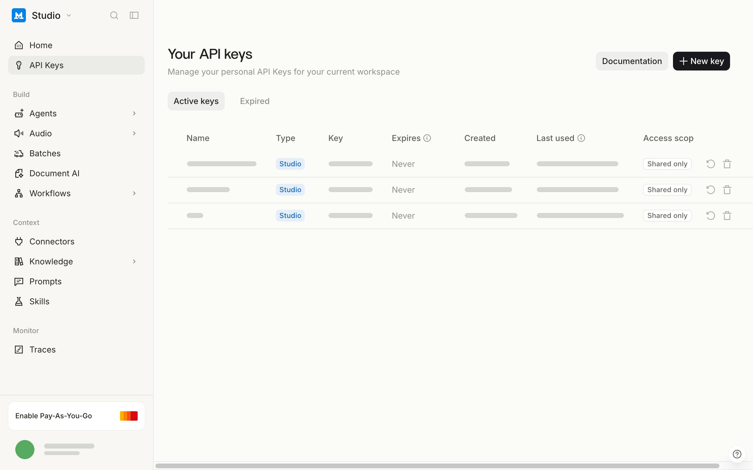 Open API keys
